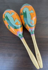 Maracas Large Wooden Set Of 2 Mark ll Percussion Instrument Lizard Design 10”