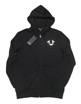 True Religion Men's Jet Black City Buddha Logo Fleece Lined Full