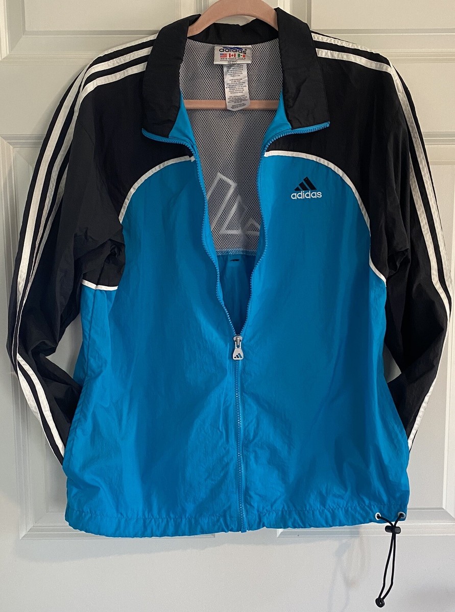 Vintage Windbreaker Jacket Adidas Size M Full Zip Turquoise 90s