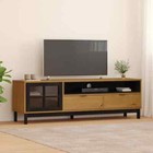NNEVL TV Cabinet with Glass Door FLAM 158x40x50 cm Solid Wood Pine