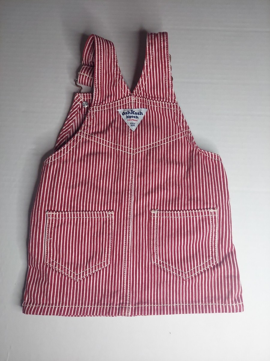 OshKosh B'Gosh 赤と白のストライプ オーバーオール 12month OshKosh B'Gosh 赤と白のストライプ オーバーオール 12month