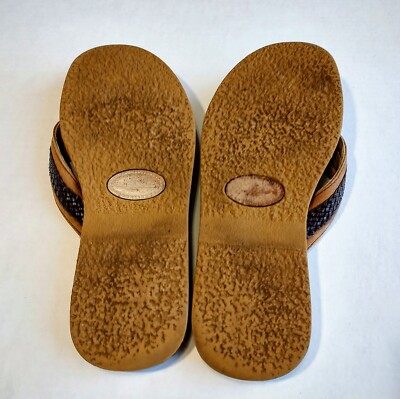 Tommy Bahama Men’s Anchored Brown/Tan Leather Flip Flops Tommy Bahama Anchored Sandal Flip Flop Mens 12 Tan Brown  main image 3