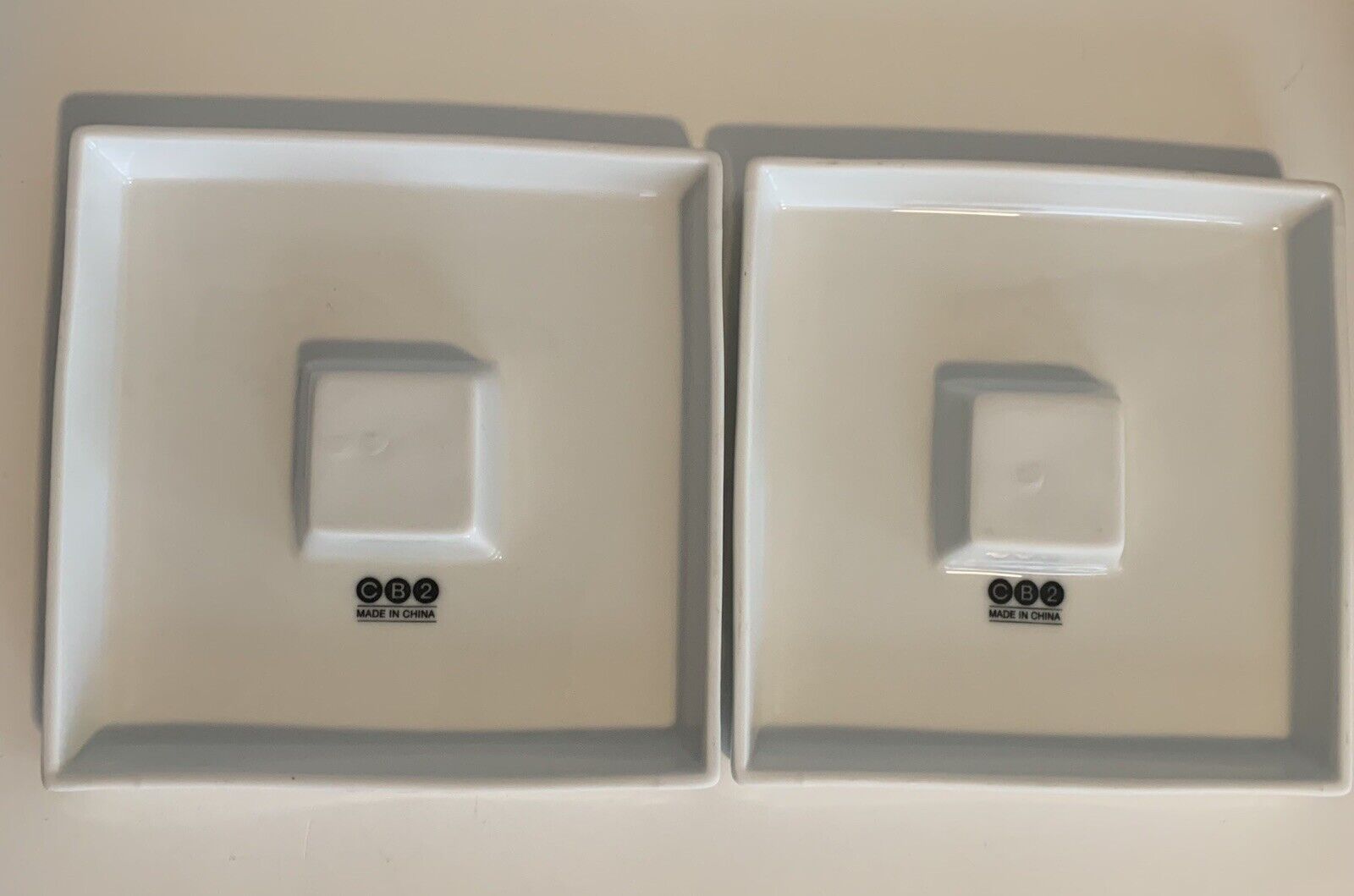 Pair Crate & Barrel CB2 White Sushi Square 7x7  Serving Plates Display Porcelain