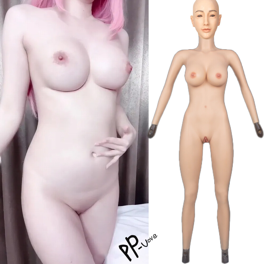 Silicone E Cup Full Bodysuit with Female Face Mask for Crossdressers-image
