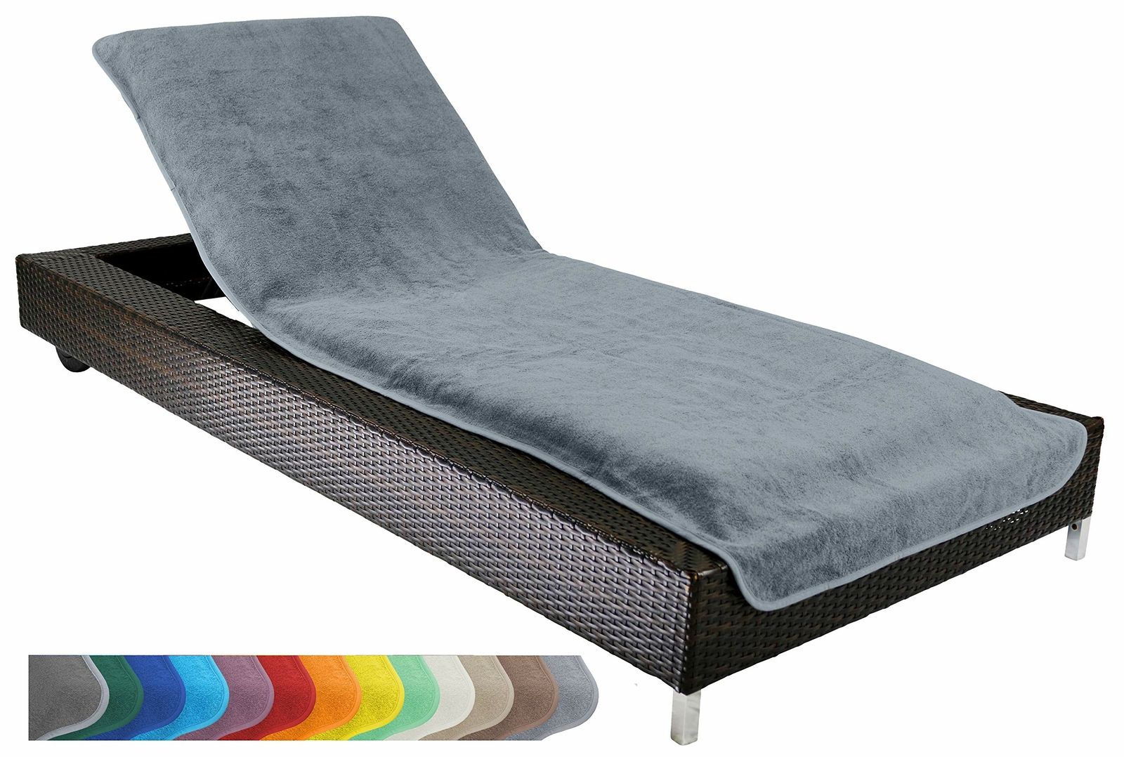 Rivestimento per sdraio, in spugna 100% cotone, Cotone, grigio, 70x200 cm (V2X)