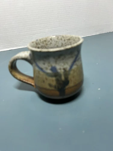 Vtg 1990's Studio Art Pottery Mug Signed TTIL Coffee Mug Multi Color Worldly
