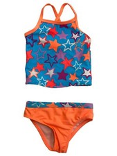 Infant  Toddler Girls Coral  Blue Star 2 Pc Tankini Swimming  Bathing Suit