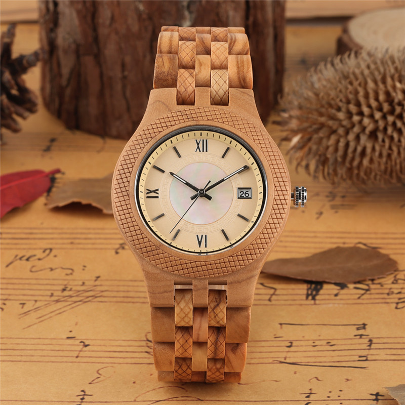Luxury Wooden Watch Men's Quartz Wristwatch Analog Date Bamboo Watches Reloj