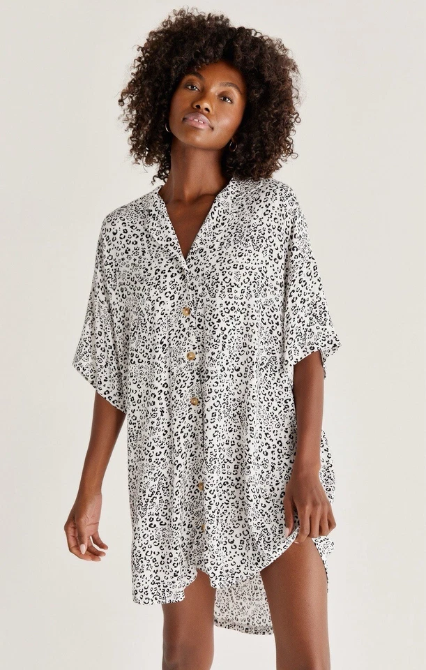 NWT Z Supply James Easy Leopard Shirt Dress Oversized Button Down Small $68