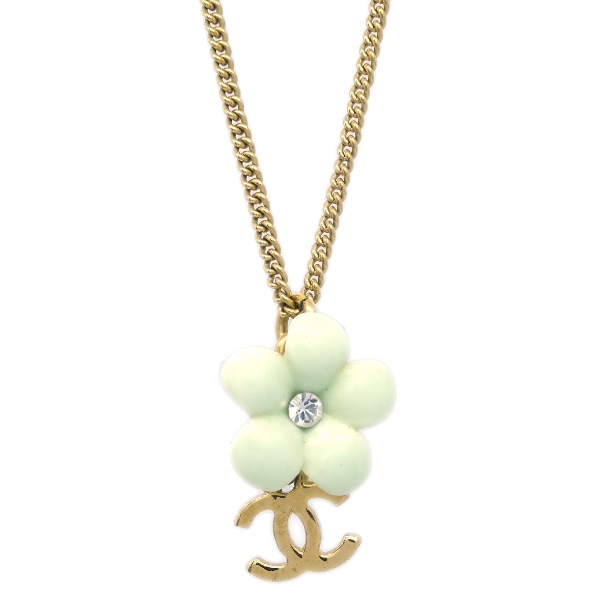 Chanel Flower Pendant Necklace Rhinestone Gold 05A 161174 | eBay