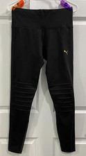 PUMA Black Fitness Leggings Relaxed Stretch Gold Logo Women's Size Large