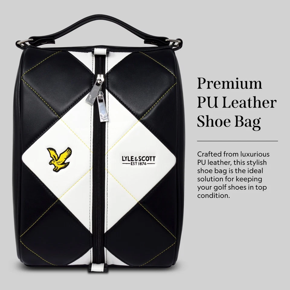 Lyle & Scott Argyle Golf Shoebag Premium PU Leather Airflow Vents Double Zip - Image 2 of 4