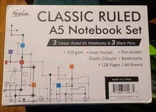 3 Pack Notebooks Journals Bulk with 3 Black Pens, Feela A5 Hardcover Notebook