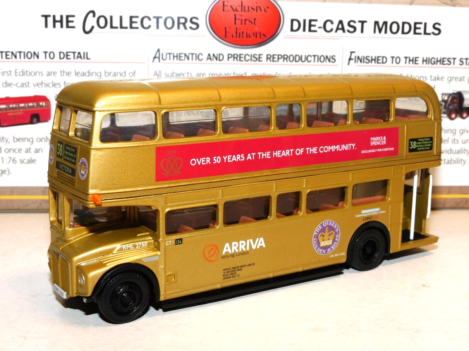 EFE RML ROUTEMASTER BUS QUEENS GOLDEN JUBILEE ARRIVA LONDON ROUTE 38 1/76 25513C