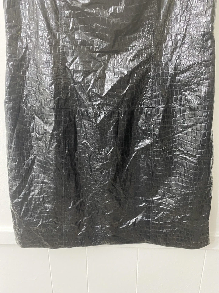 Womens VTG Guess Dress Y2K Midi Dress Faux Croc Leather McBling Trashy Black 10 - Image 3 of 4