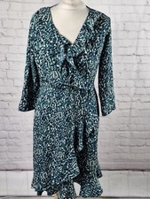 Women’s Stella Morgan Mock Wrap Dress Size 14 Green Ruffle Long Sleeve