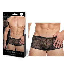 Black Lightweight Mesh Underwear Low Rise Lace Trunk Flexible Boxer Brief- L/XL