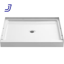 36 In. X 34 In. Single Threshold Center-Drain Shower Pan Base in White