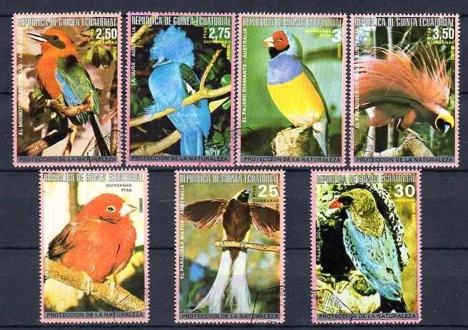Animaux Oiseaux Guinée Equatoriale 1977 (25) Yvert n° 53 et PA 38 oblitérés used - Photo 1/1