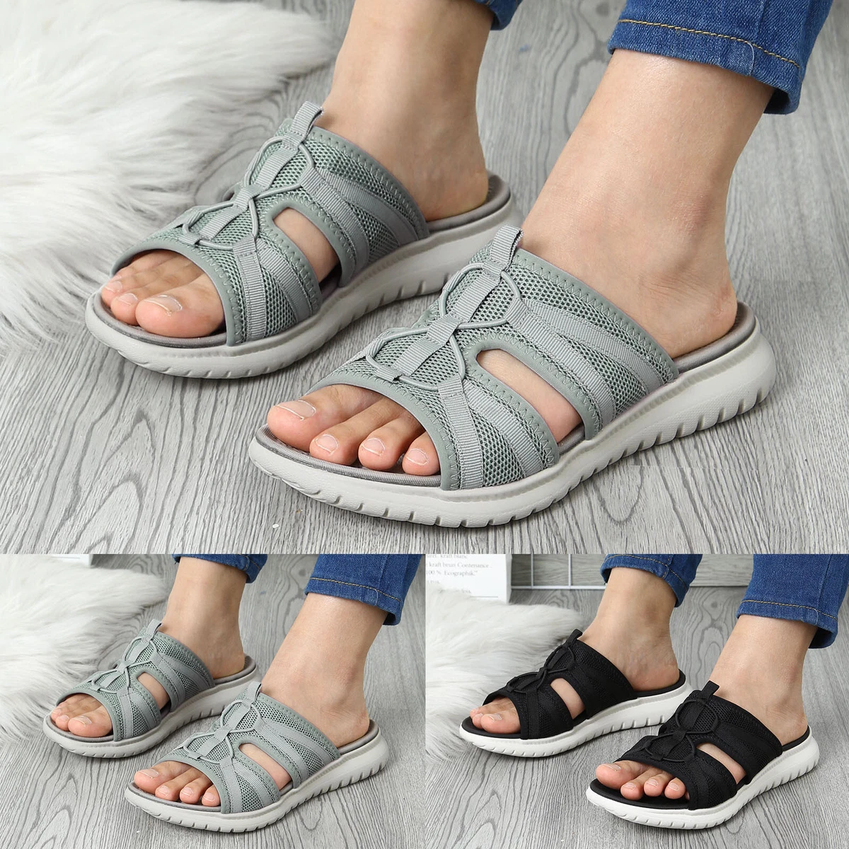 Gray flat sandals for wedding sale