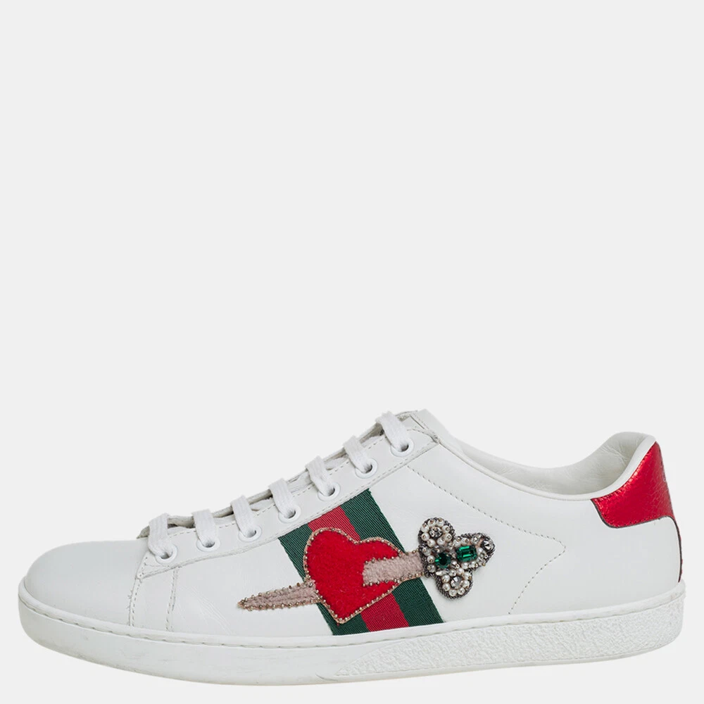 Baskets basses Gucci en cuir blanc as embelli taille 39