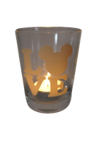 "Deko Teelicht Glas Windlicht Print \"Love Micky\" Beige Handmade Kerzenglas"
