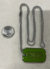 Victoria's Secret Pink Green Dog Tag Ball Chain Necklace 30 Inches