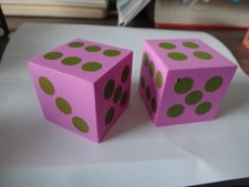 Pair of Pink  Green 1.5" Square foam Dice use for Games Math Counting