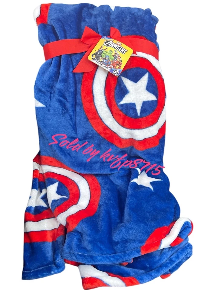"Manta de felpa del Capitán América Marvel Memorial Day 4 de julio 60x70"" nueva con etiquetas" Foto 2 de 3