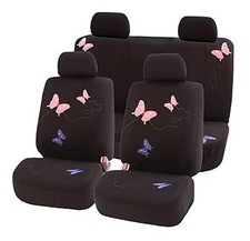 Butterfly Cloth Car Seat Covers - Universal Fit, Low Full Set Black Butterfly