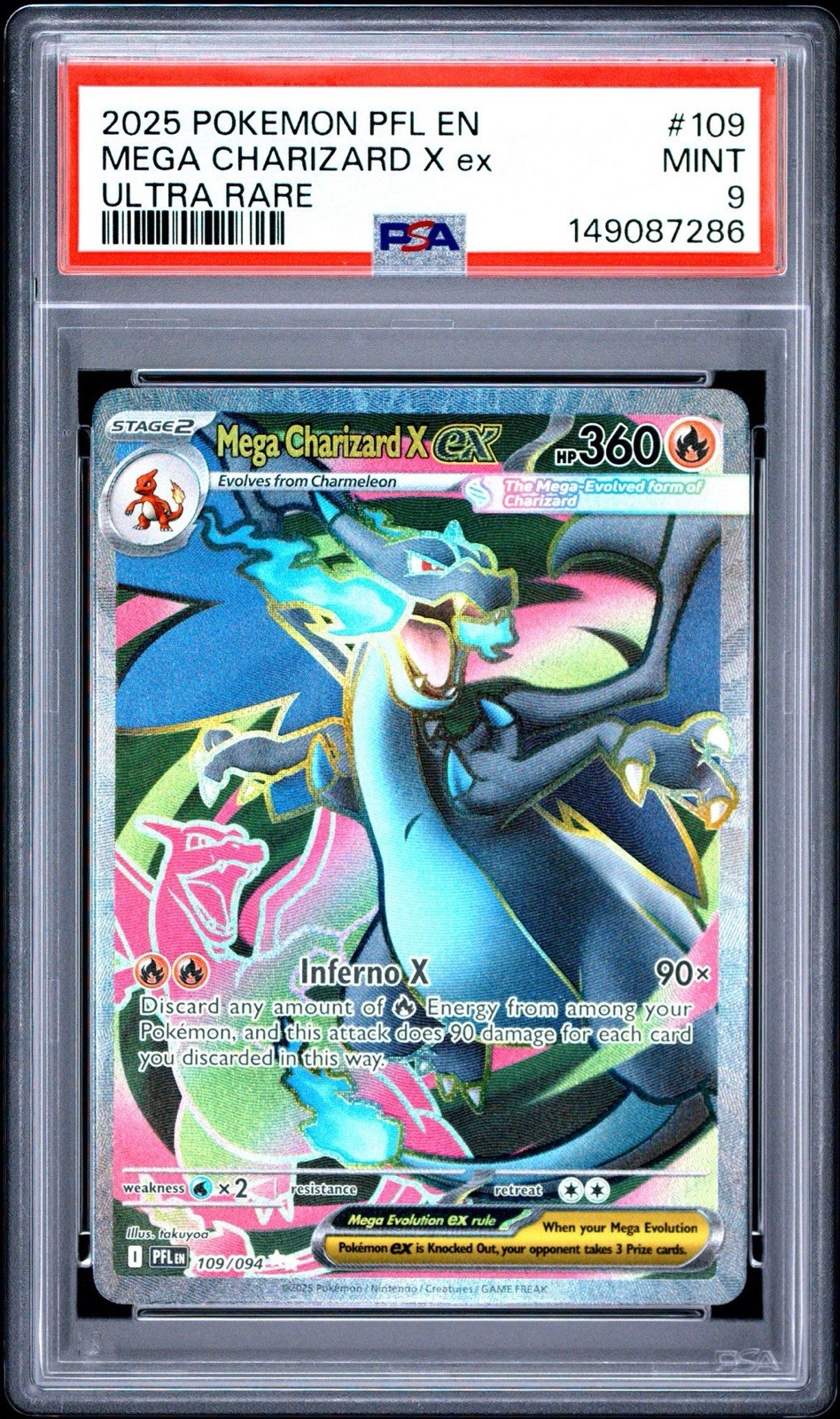 2025 POKEMON PHANTASMAL FLAMES 109 MEGA CHARIZARD X EX ULTRA RARE PSA 9 