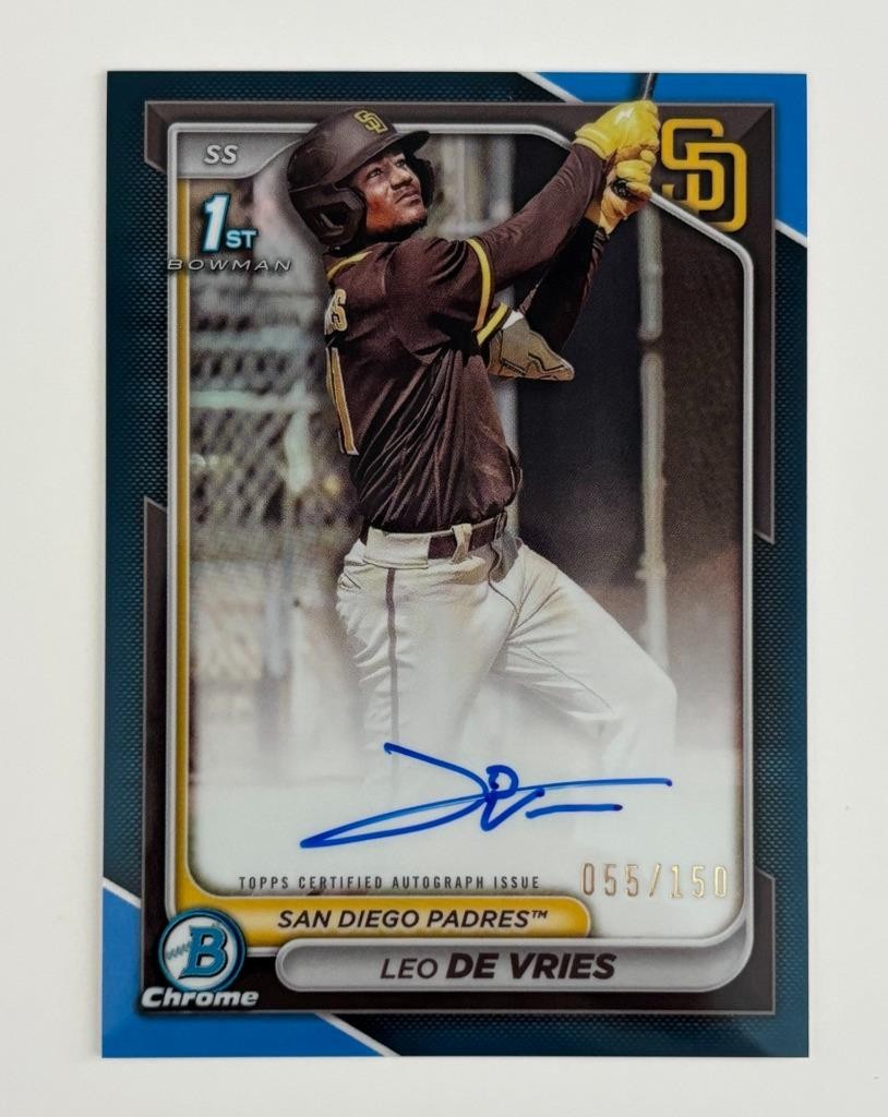 2024 Bowman Chrome Leo De Vries 1st TRUE BLUE REFRACTOR AUTO /150 Padres