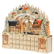 Wooden Christmas Advent Calendar with 24 Fillable Countdown Drawers LED Lights