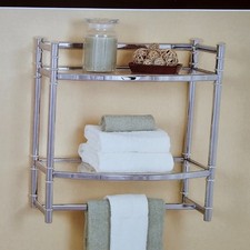 NIB: Nice Bathroom Chrome-Finish Metal  Glass WALL SHELF with Towel Bar