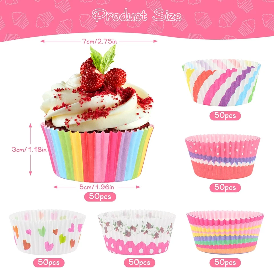 300 Caissettes Cupcake/Muffin Papier - 6 Motifs Colorés - Fête/Anniversaire - Photo 2/4