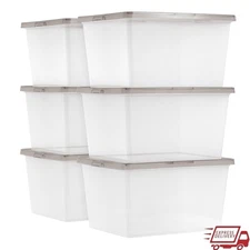 Stackable Storage Bins W/ Snap Lids Durable Plastic Containers Organizing 6 Pack