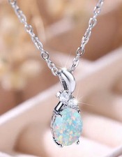 Opal SILVER TONE  Opal Pendant Necklace – Elegant & Meaningful chain (14)