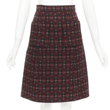 MIU MIU 2015 red khaki floral wool vintage print pocketed A-line skirt IT36 XXS