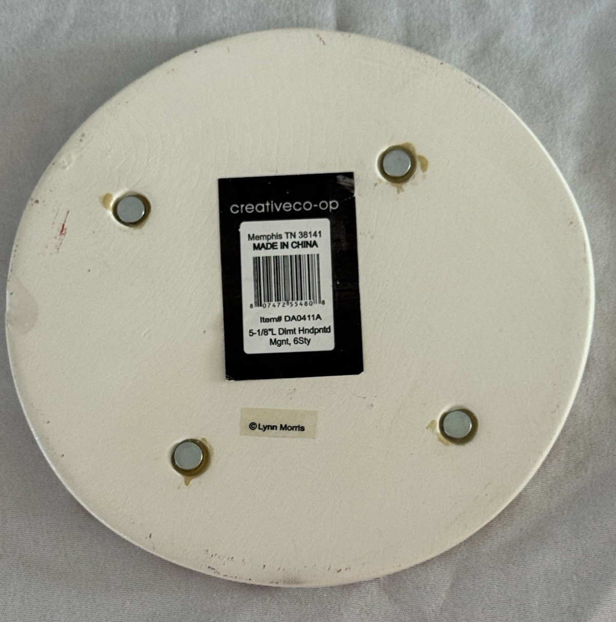 LYNN MORRIS Creative Co Op Birthday Cake 5 1/8" Round Magnet Ceramic Handpainted