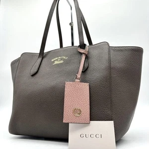 Tote Bag Gucci Swing Leather Brown A4 Storage pink simple Plain logo casual
