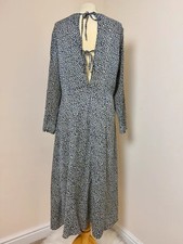 H&M Blue Yellow Dainty Print Open Back Midi Tea Dress UK12 VGC Occasion Work