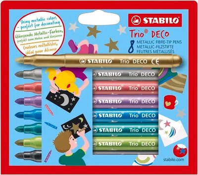 STABILO - Metallic-Filzstift mit robuster XL-Spitze - Trio DECO - 8er Pack