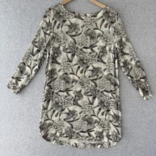 Zimmermann Dress Size 2 Grey Floral Long Sleeve Shift Rayon Coastal Casual