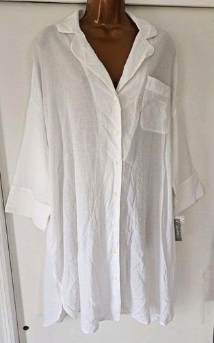LORD & TAYLOR White 100% Cotton Oversized Cover Up Shirt. Size 1X - Picture 3 of 13