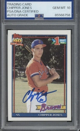 1991 Topps #333 Chipper Jones Autograph RC Rookie Gem Mint PSA DNA 10 Auto