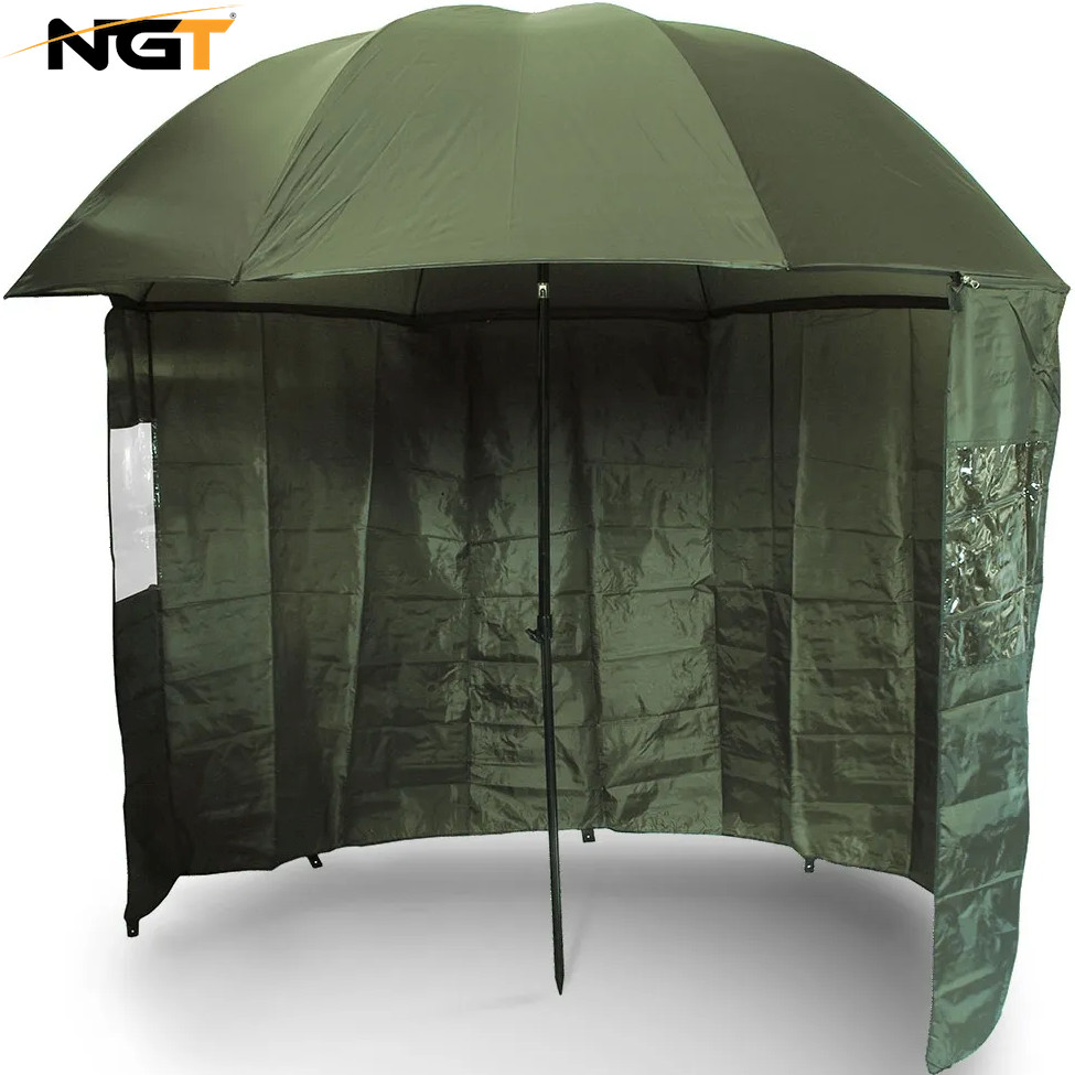 NGT 45"" Green Umbrella Brolly Tent Shelter Carp Fishing Tackle + Zip on Sides