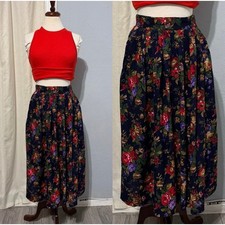 Cottagecore Diane Richard Vintage Floral Pleated Midi Skirt Size XS USA Made