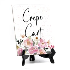 Crepe Cart Table Sign with Easel, Floral Watercolor Design (6" x 8")
