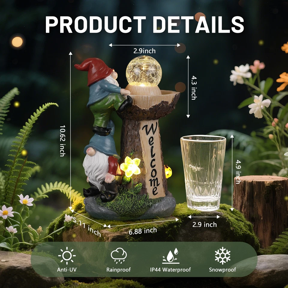 Estatua de gnomo de jardín solar resistente a la intemperie con luces integradas, material de resina Foto 3 de 4