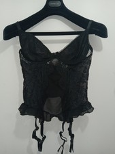 Mayela Black Lace Mesh Corset W/ Attached Garters Sz Lg Adjustable FLAW